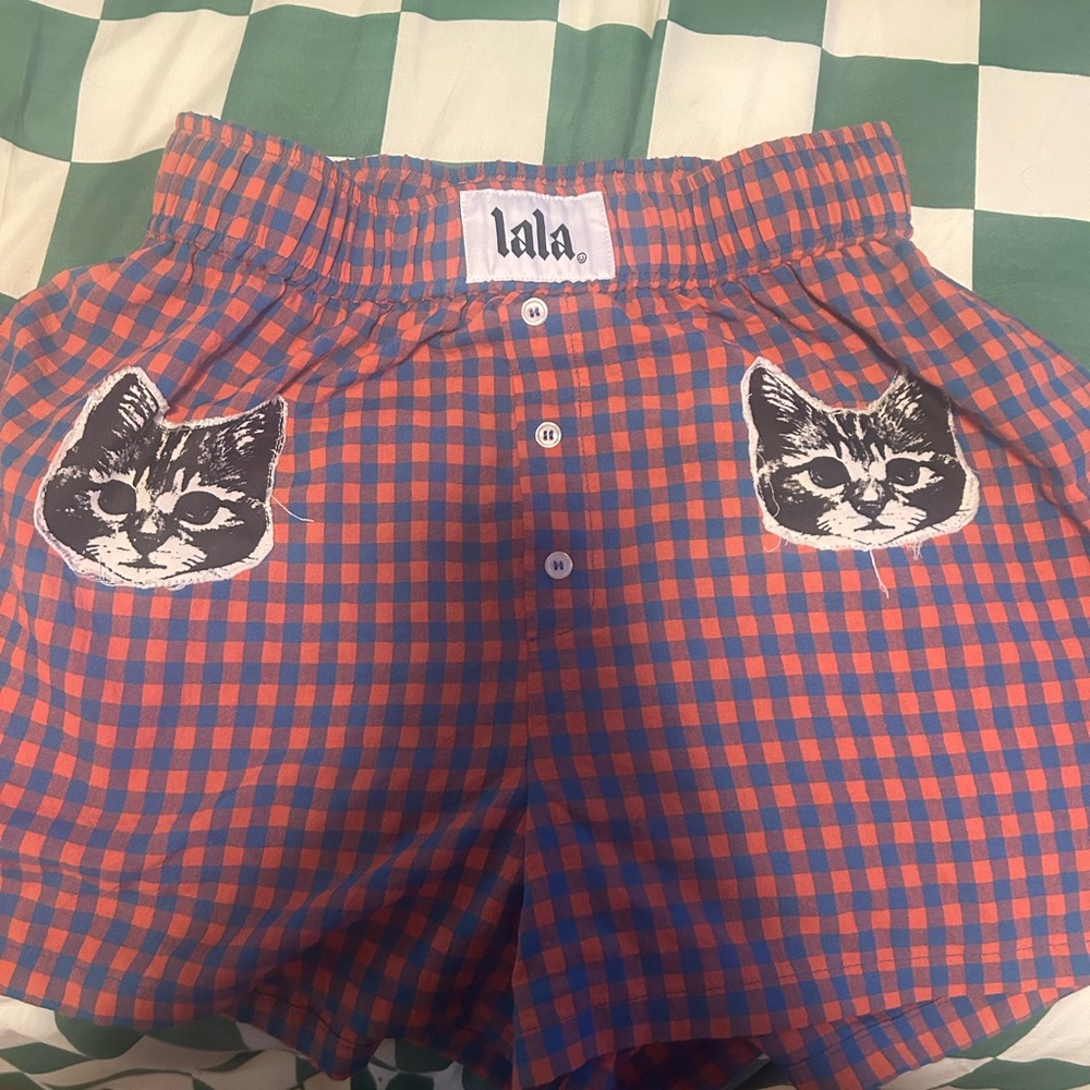 Dressed in LALA Red and Blue Checkered Cat Shorts